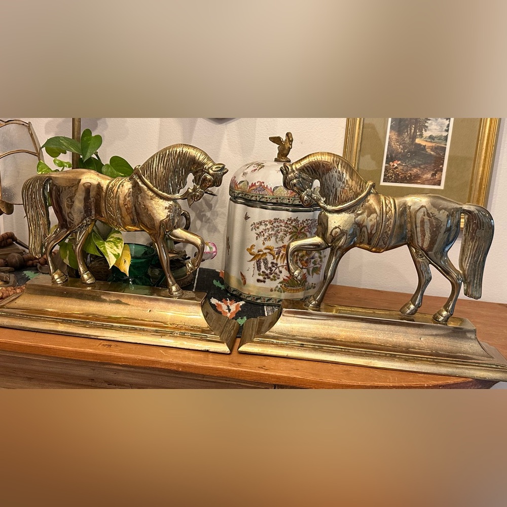 Vintage Brass Horse Bookends Equestrian Ralph Lauren Style